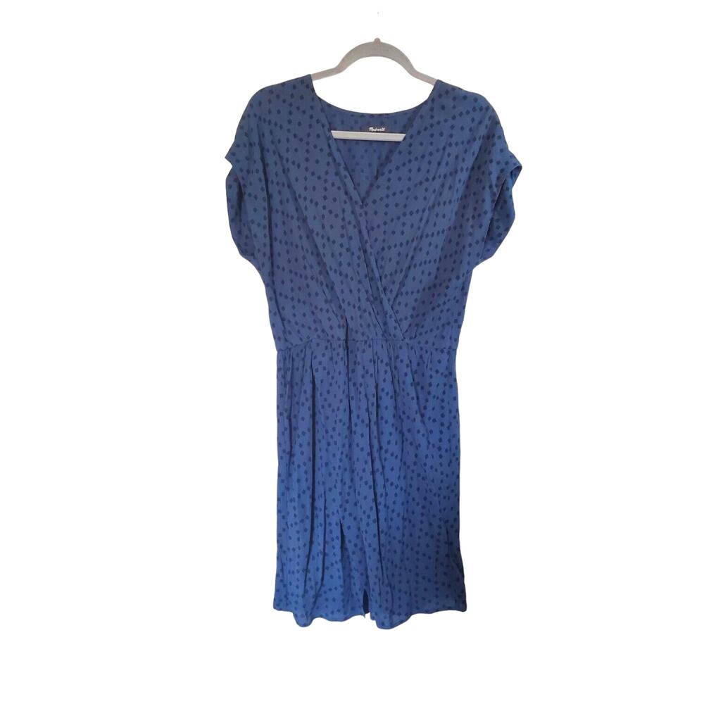 Madewell Blue Geometric Faux Wrap Y2K Viscose Vacation Mini Dress, Size Medium